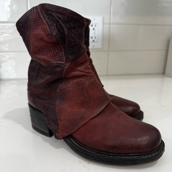A.S.98 Shoes - AS98 Burgundy Patchwork Leather Foldover Ankle Boots EU 36/US 6